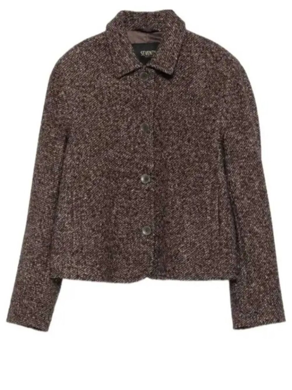 Women's Brown Boucle Cropped Jacket Unique Buttons